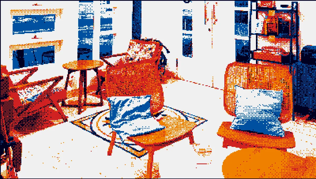 Riso-style photo of a café interior